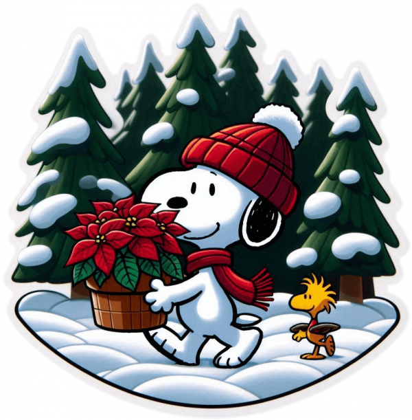 Snoopy y woodstock con Poinsettias de Navidad 02