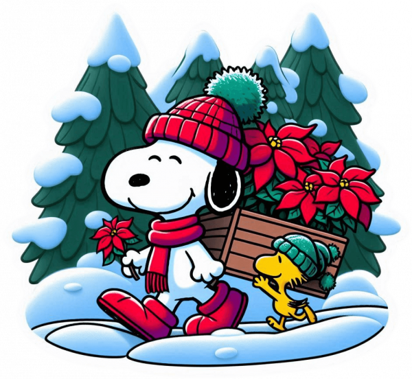 Snoopy y woodstock con Poinsettias de Navidad 06