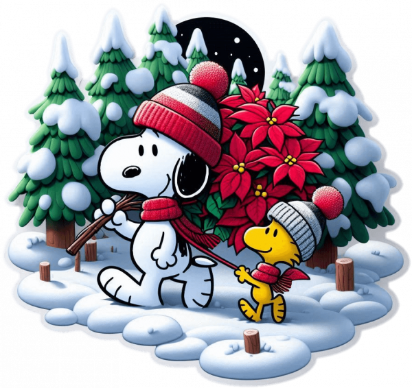 Snoopy y woodstock con Poinsettias de Navidad 04