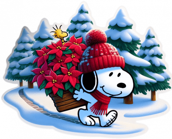 Snoopy y woodstock con Poinsettias de Navidad 05