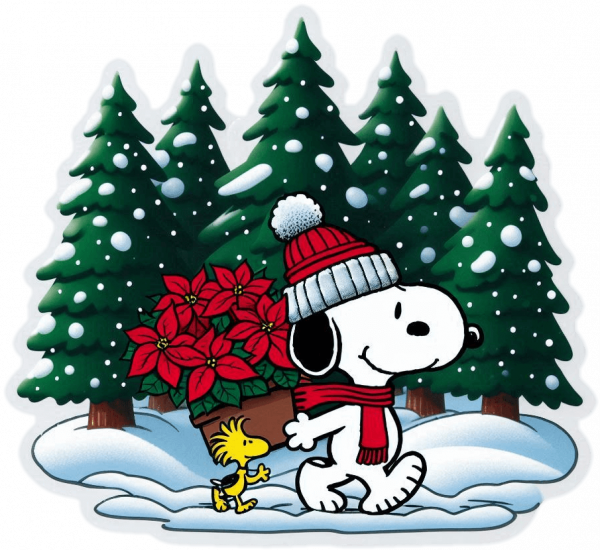 Snoopy y woodstock con Poinsettias de Navidad 03